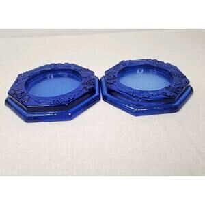 Vintage 1996 Cobalt Blue Candle Holders set of 2 Embossed Grapes Pattern